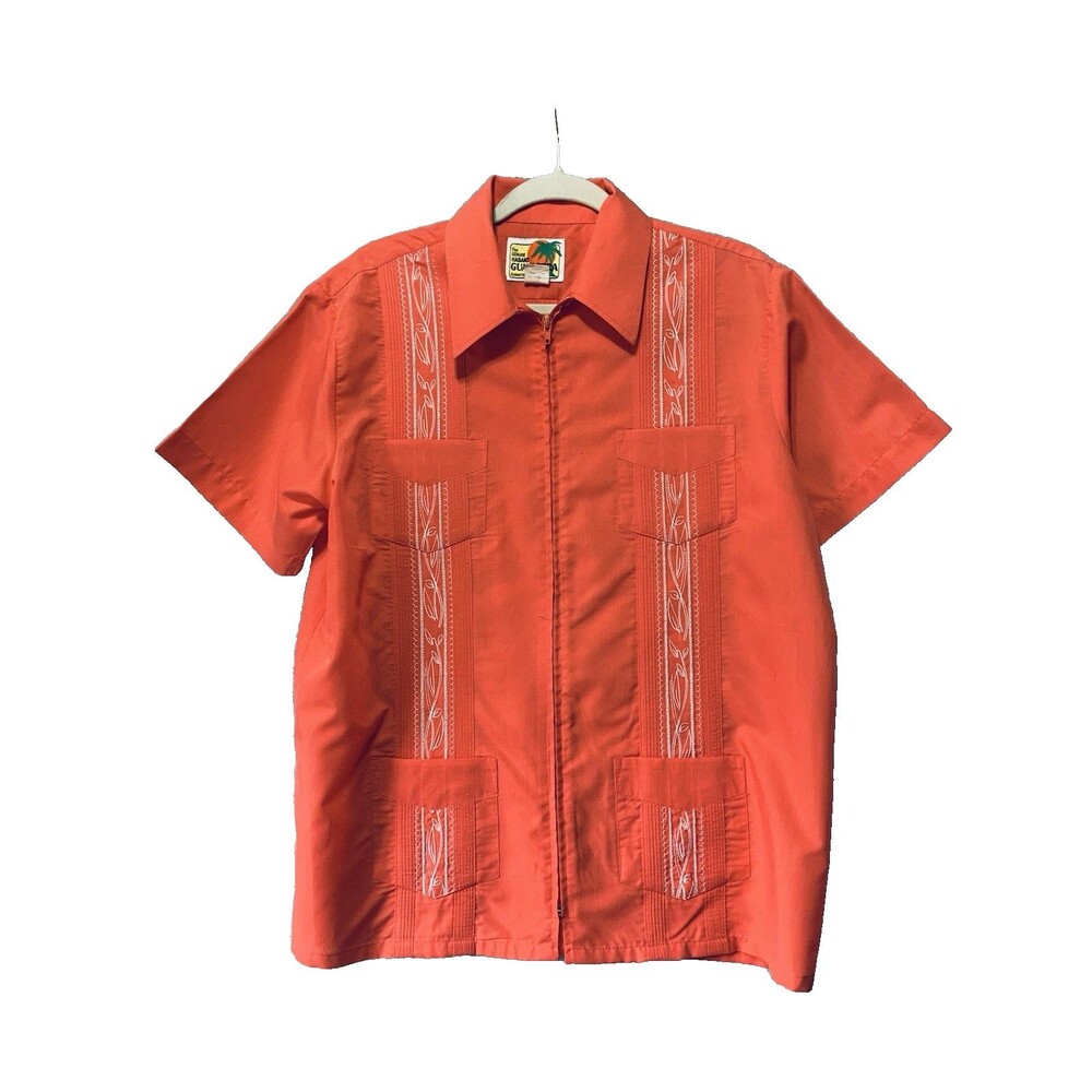 Vintage-Inspired Orange Short Sleeve Button-Down Shirt